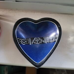 African Soapstone Handcrafted Blue Heart Decorative Trinket Dish